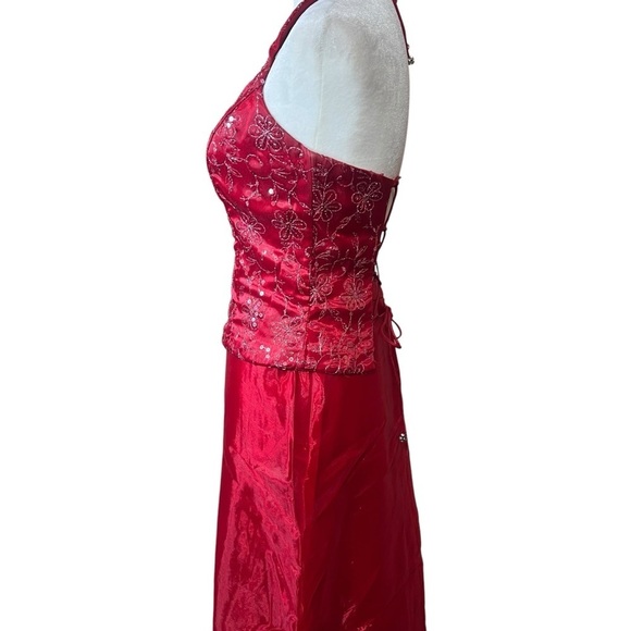 Authentic Vintage Y2K Red Sequin Prom Dress Corset 2-Piece Blondie Nites Jaslene - Picture 5 of 12